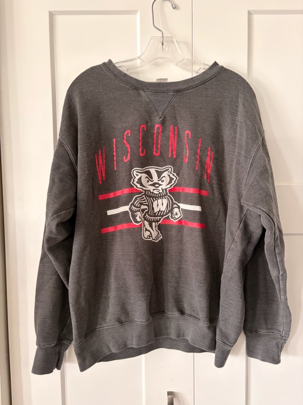 Wisconsin Gray Crewneck Sweatshirt with Red Accent